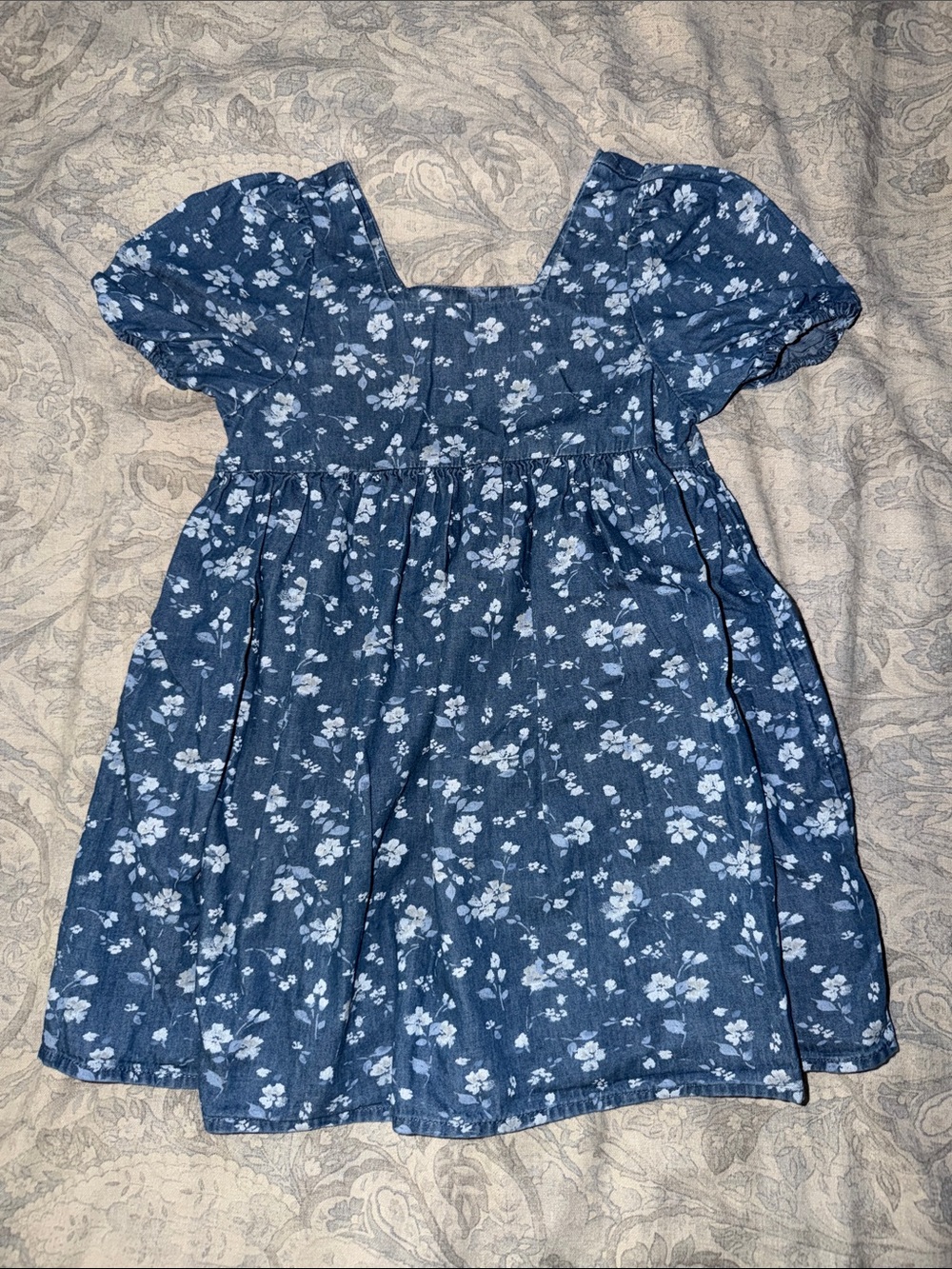 GAP Blue Floral Square-Neck Dress with Puff Sleeves